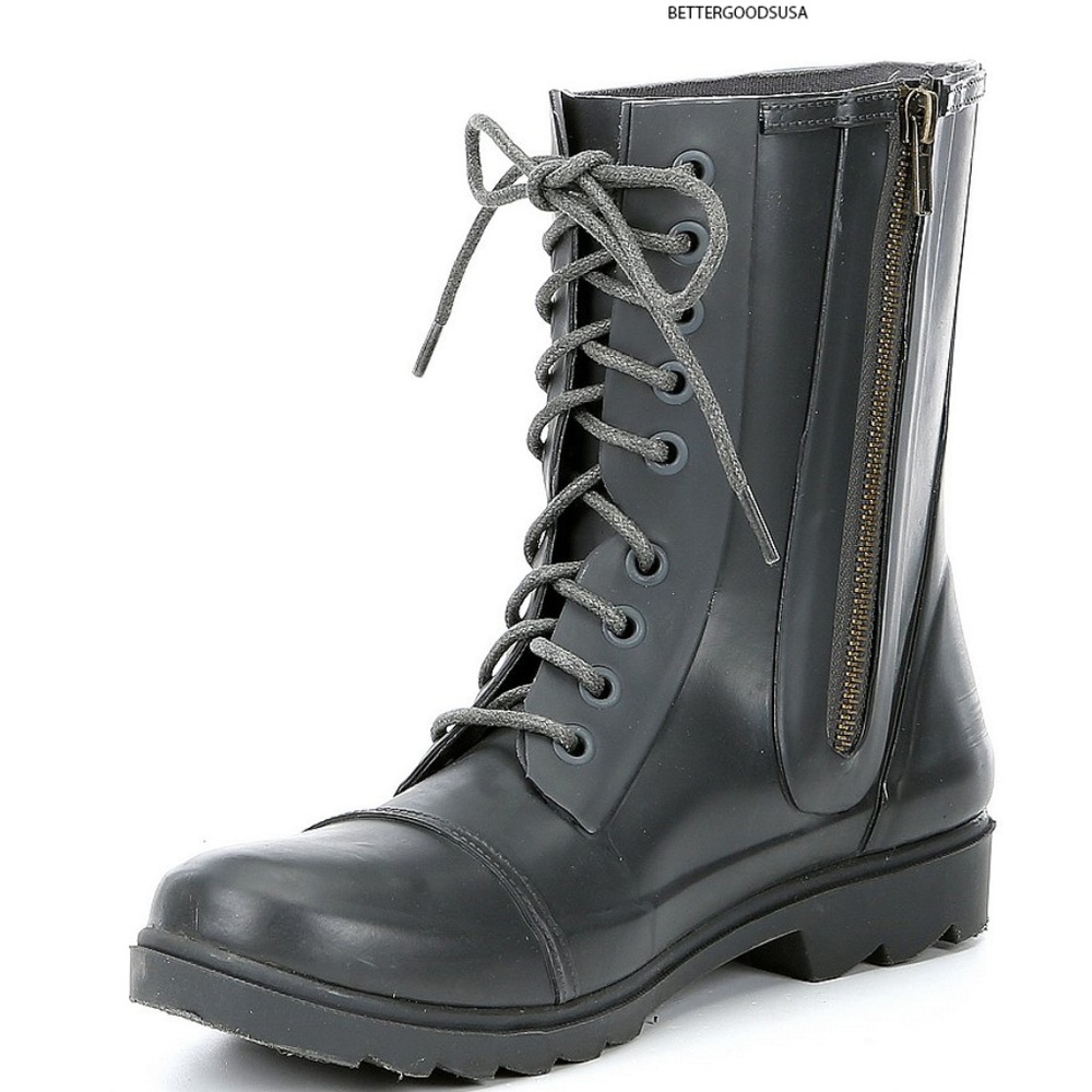 steve madden trropar rain boots lace zip grey 6